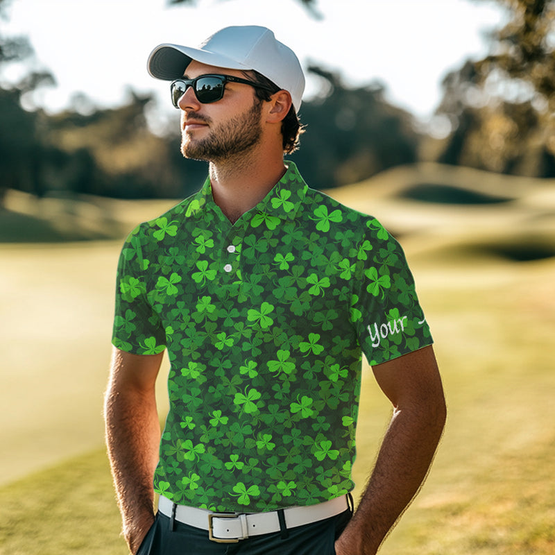 golf polo shirts Green clover St Patrick's Day pattern golf shirts custom team golf polo