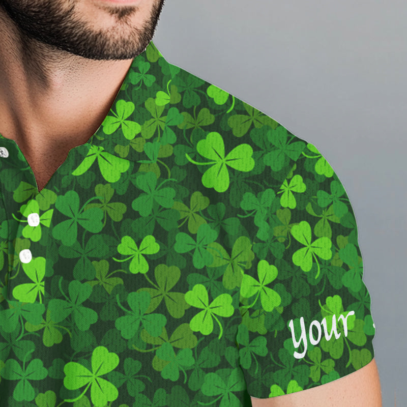 golf polo shirts Green clover St Patrick's Day pattern golf shirts custom team golf polo
