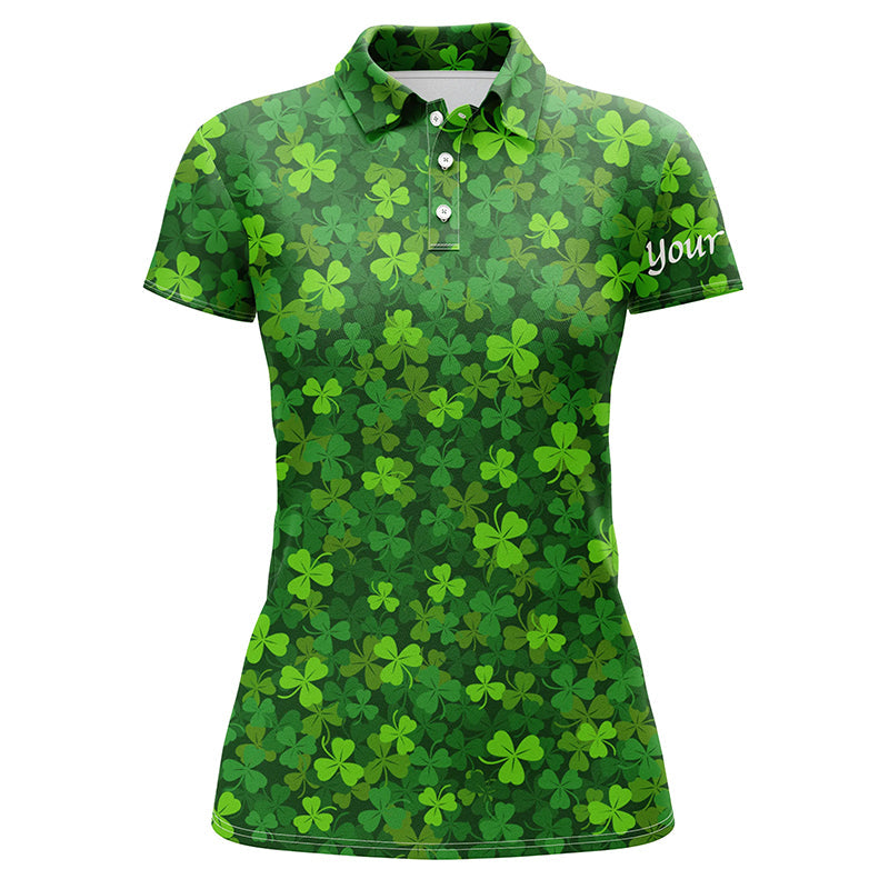golf polos shirts Green clover St Patrick pattern golf shirts custom team golf polo