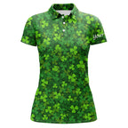 golf polos shirts Green clover St Patrick pattern golf shirts custom team golf polo