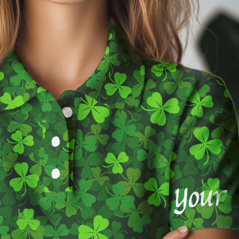 golf polos shirts Green clover St Patrick pattern golf shirts custom team golf polo