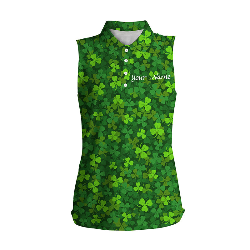 sleeveless polo shirt Green clover St Patrick pattern golf shirts custom team golf polo