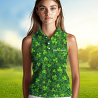 sleeveless polo shirt Green clover St Patrick pattern golf shirts custom team golf polo