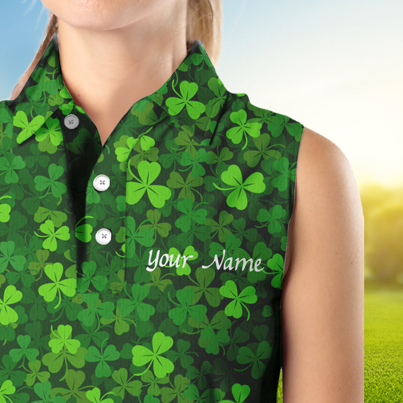 sleeveless polo shirt Green clover St Patrick pattern golf shirts custom team golf polo