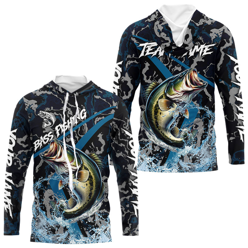 Custom Largemouth Bass Fishing Camo Long Sleeve Fishing Shirts, Personalized Bass Fishing Team Jerseys