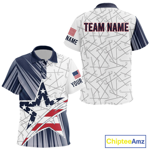 Personalized Red, White and Blue American Flag Star Golf Camo polo shirts, unique golf gift