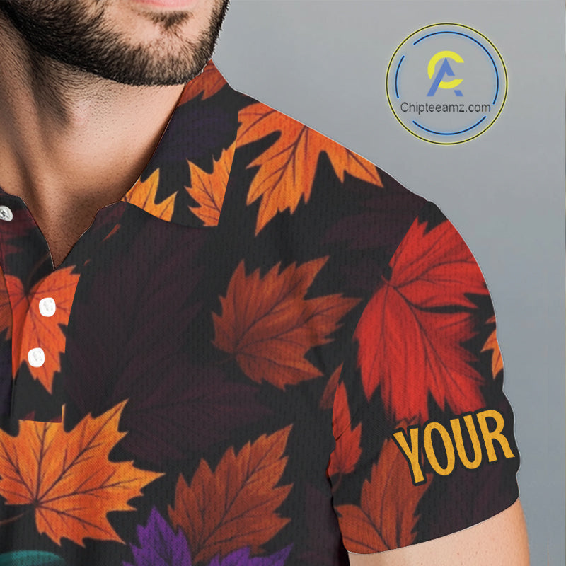 Golf Turkey Thanksgiving Golf Polo Shirt Orange Autumn Leaf Custom Golf top Golf Gifts