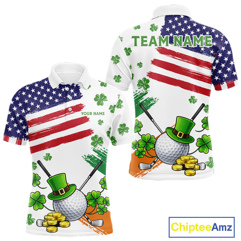 American Flag St Patrick's Day Clover Golf Polo shirts Custom patriotic golf tops