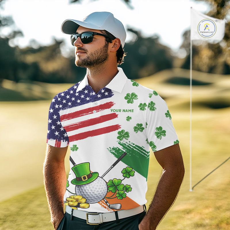 American Flag St Patrick's Day Clover Golf Polo shirts Custom patriotic golf tops