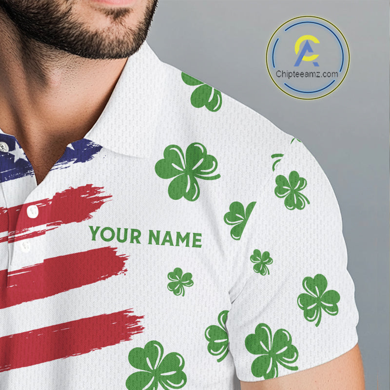 American Flag St Patrick's Day Clover Golf Polo shirts Custom patriotic golf tops