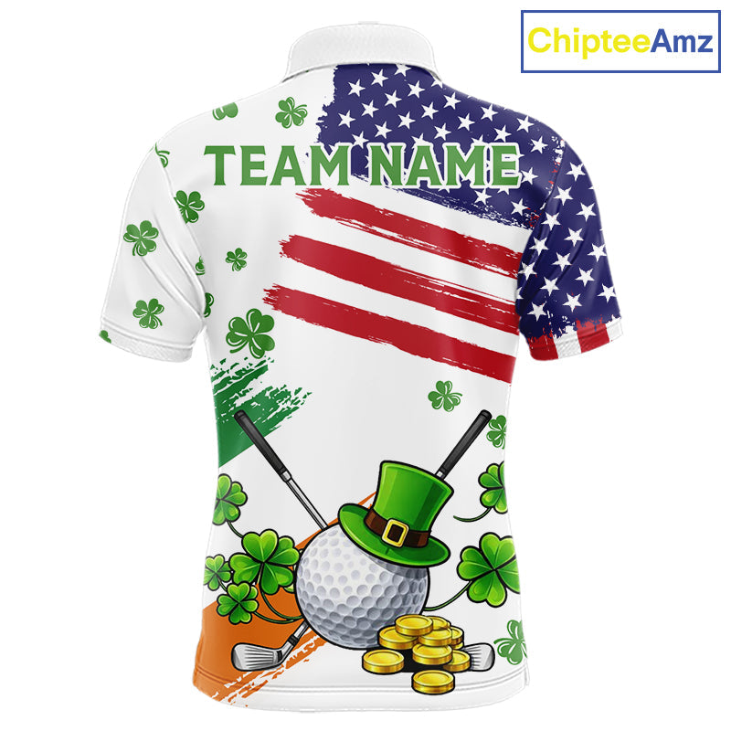 American Flag St Patrick's Day Clover Golf Polo shirts Custom patriotic golf tops