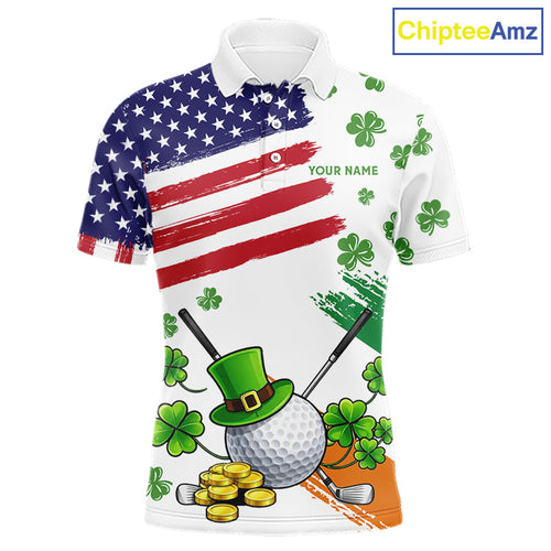 American Flag St Patrick's Day Clover Golf Polo shirts Custom patriotic golf tops