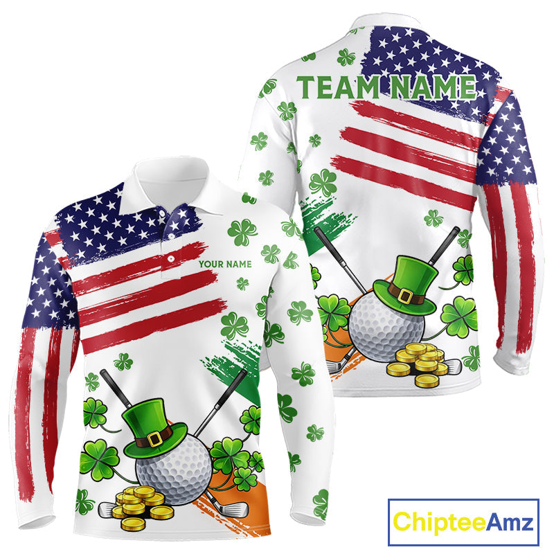 American Flag St Patrick's Day Clover Golf Polo shirts Custom patriotic golf tops