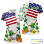 American Flag St Patrick's Day Clover Golf Polo shirts Custom patriotic golf tops
