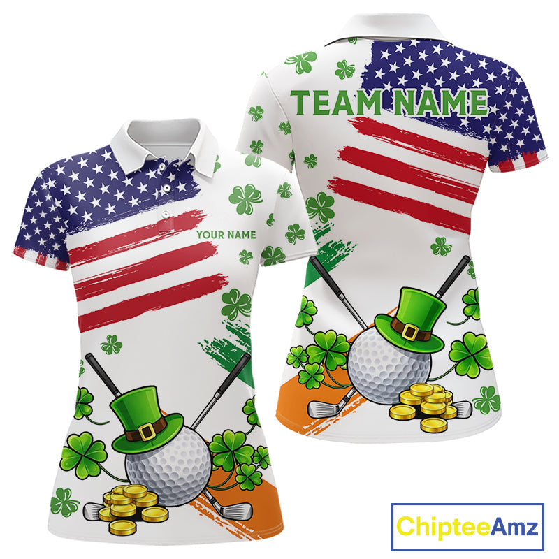 American Flag St Patrick's Day Clover Golf Polo shirts Custom patriotic golf tops