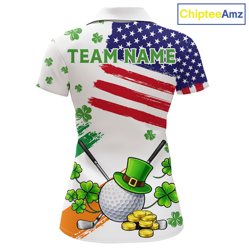 American Flag St Patrick's Day Clover Golf Polo shirts Custom patriotic golf tops