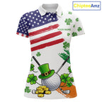 American Flag St Patrick's Day Clover Golf Polo shirts Custom patriotic golf tops