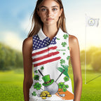 American Flag St Patrick's Day Clover Sleeveless Golf tops Custom patriotic golf shirts