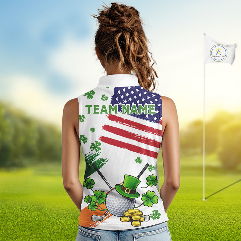 American Flag St Patrick's Day Clover Sleeveless Golf tops Custom patriotic golf shirts
