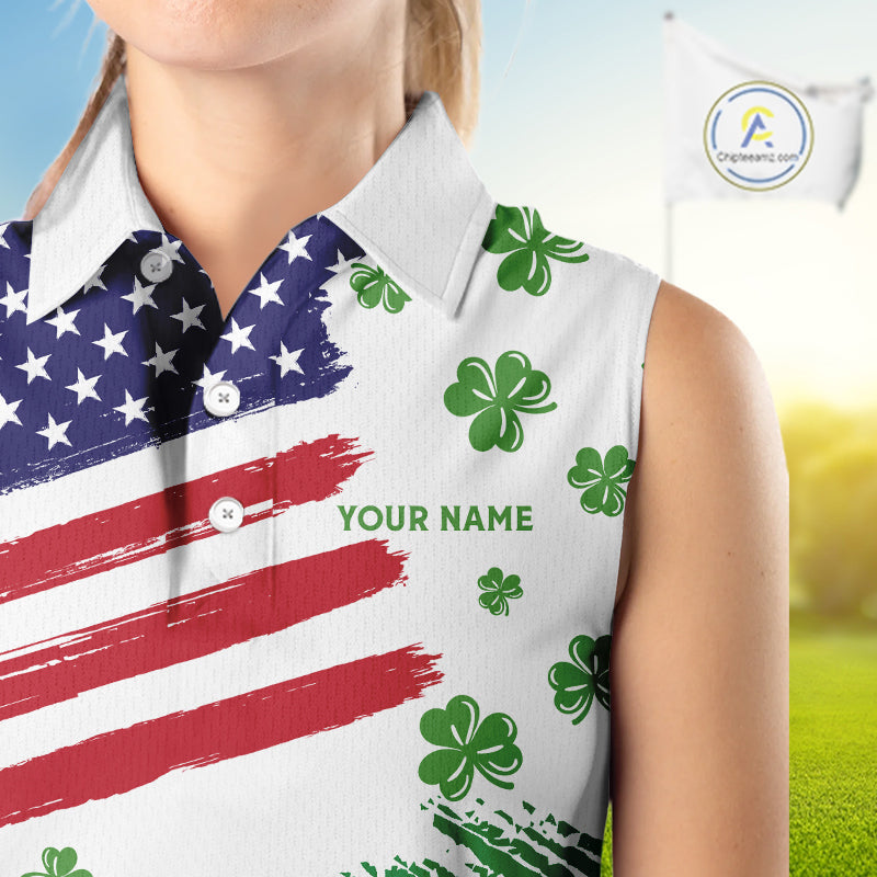 American Flag St Patrick's Day Clover Sleeveless Golf tops Custom patriotic golf shirts