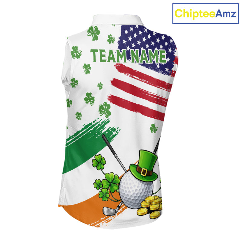 American Flag St Patrick's Day Clover Sleeveless Golf tops Custom patriotic golf shirts