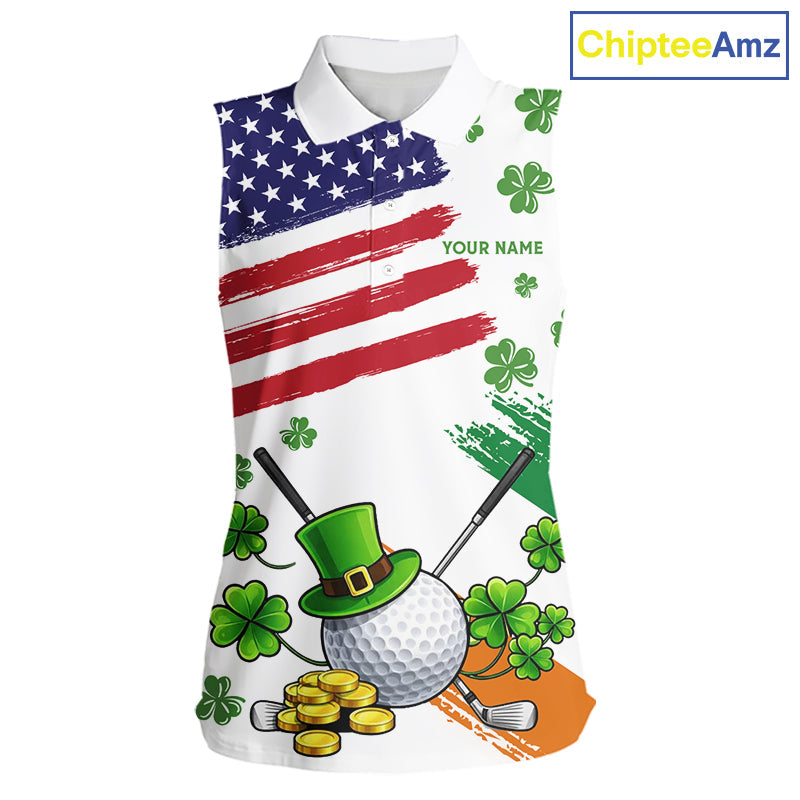 American Flag St Patrick's Day Clover Sleeveless Golf tops Custom patriotic golf shirts