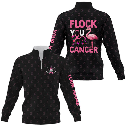 Black camo pink ribbon 1/4 zip golf sweatshirt custom Flamingo Flock you breast cancer golf sweater