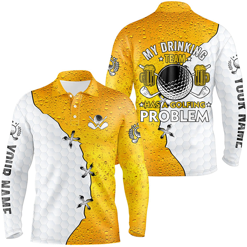 golf polos shirts custom My drinking team has a golfing problem, beer pattern golf team shirt