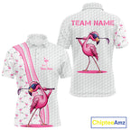 Funny golf polo shirt custom pink and white flamingo pattern white golf shirts