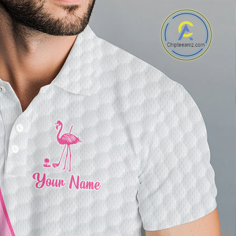 Funny golf polo shirt custom pink and white flamingo pattern white golf shirts
