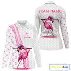 Funny golf polo shirt custom pink and white flamingo pattern white golf shirts