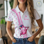 Funny golf polo shirt custom pink and white flamingo pattern white golf shirts