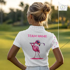 Funny golf polo shirt custom pink and white flamingo pattern white golf shirts