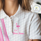 Funny golf polo shirt custom pink and white flamingo pattern white golf shirts