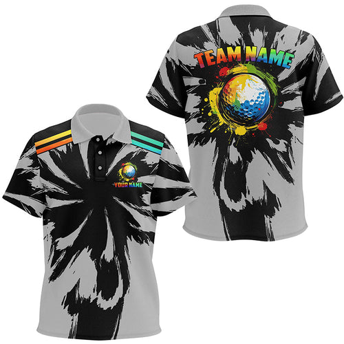 Black and gray pattern custom watercolor golf ball team golf polos shirt, unique golf gifts