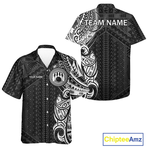 Black and White Tribal pattern Hawaiian bowling shirts Custom Team bowling button up shirts