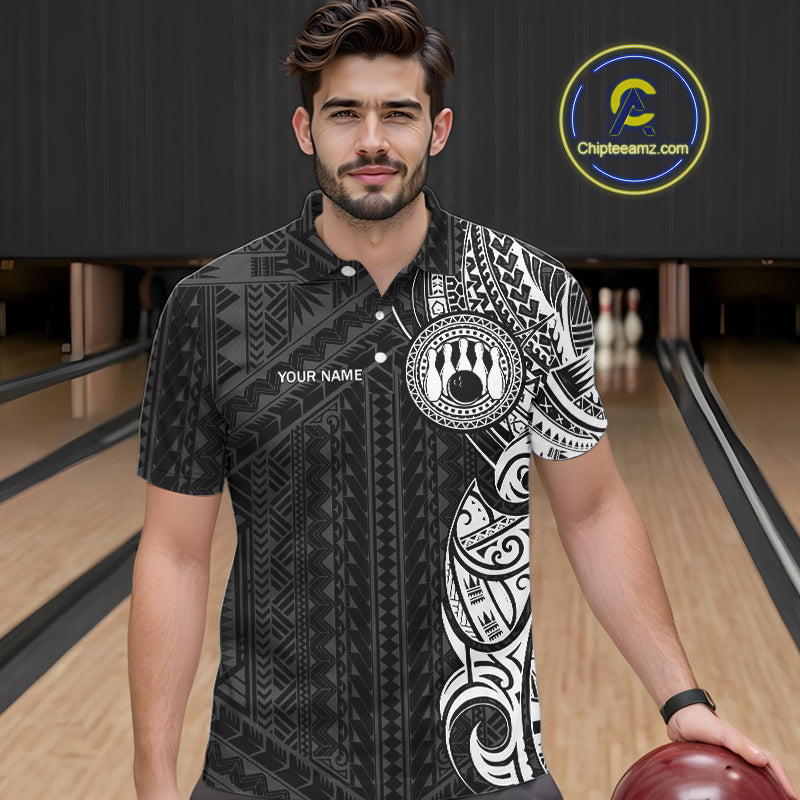 Black and White Tribal pattern Bowling Shirt Custom Bowling outfit Team bowling league jersey