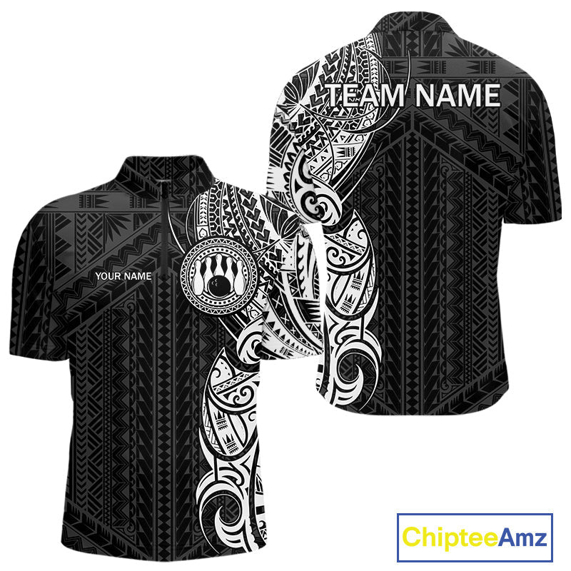 Black and White Tribal pattern Bowling Shirt Custom Bowling outfit Team bowling league jersey
