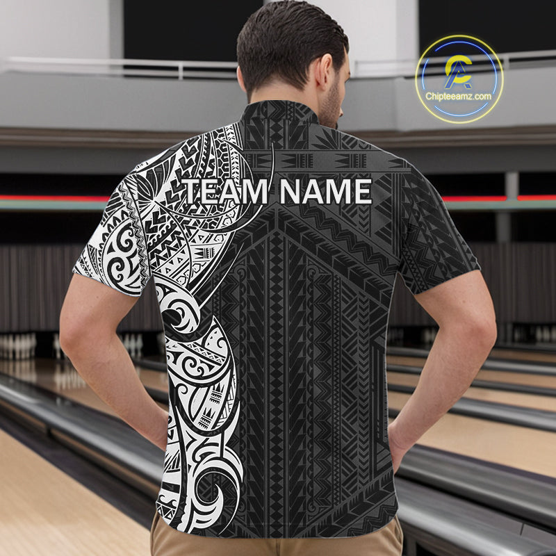 Black and White Tribal pattern Bowling Shirt Custom Bowling outfit Team bowling league jersey
