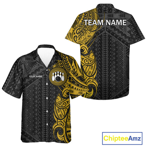 Black and Yellow Tribal pattern Hawaiian bowling shirts Custom Team bowling button up shirts