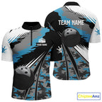 's bowling Quarter Zip shirts Custom black ball blue camo Bowling Team Jersey, gift for Bowlers