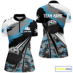 bowling Quarter Zip shirts Custom black ball blue camo Bowling Team Jersey, gift for Bowlers