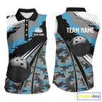 bowling sleeveless polo shirts Custom black ball blue camo Bowling Team Jersey, gift for Bowlers