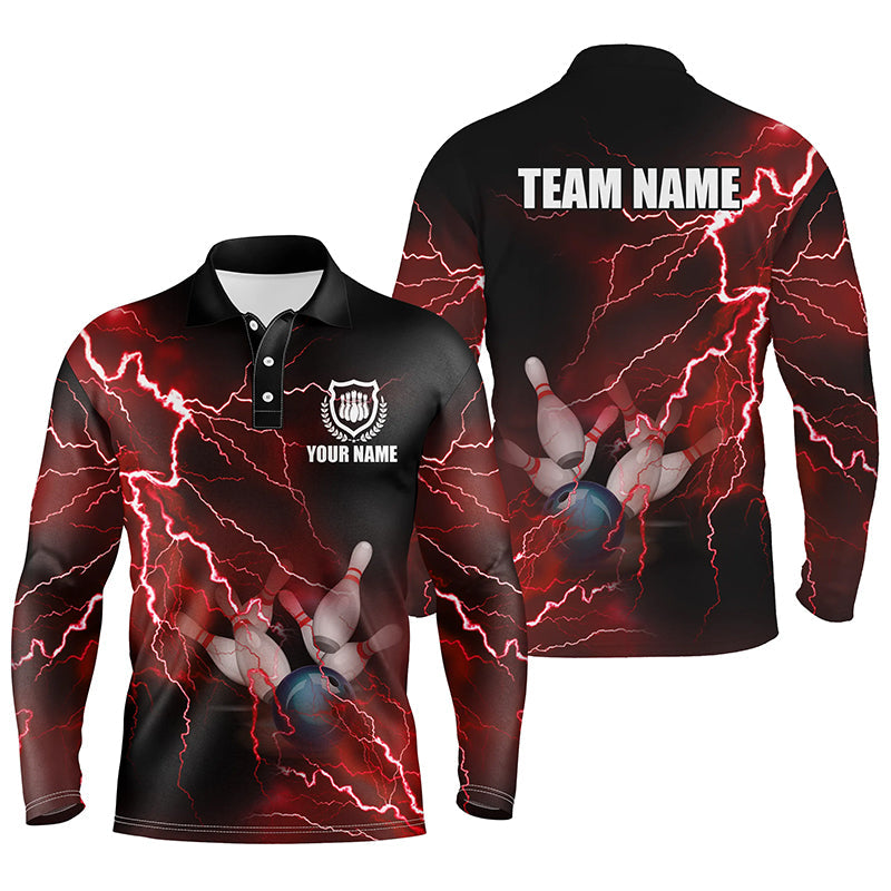 polo bowling shirts Custom red lightning thunder Bowling Team Jersey, gift for team Bowlers