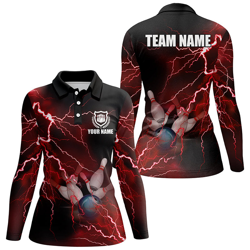 bowling polo shirts Custom red lightning thunder Bowling Team Jersey, gift for team Bowlers