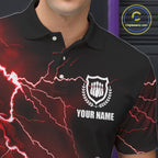 polo bowling shirts Custom red lightning thunder Bowling Team Jersey, gift for team Bowlers