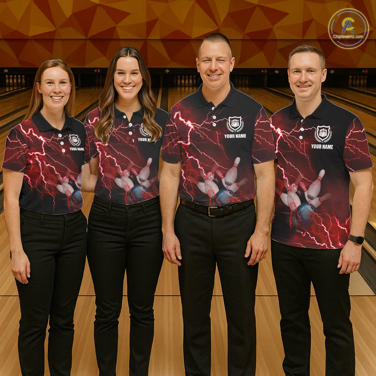 polo bowling shirts Custom red lightning thunder Bowling Team Jersey, gift for team Bowlers