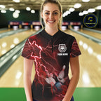 bowling Quarter Zip shirts Custom red lightning thunder Bowling Team Jersey, gift for Bowlers