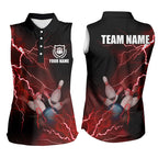 bowling sleeveless polo shirts Custom red lightning thunder Bowling Team Jersey