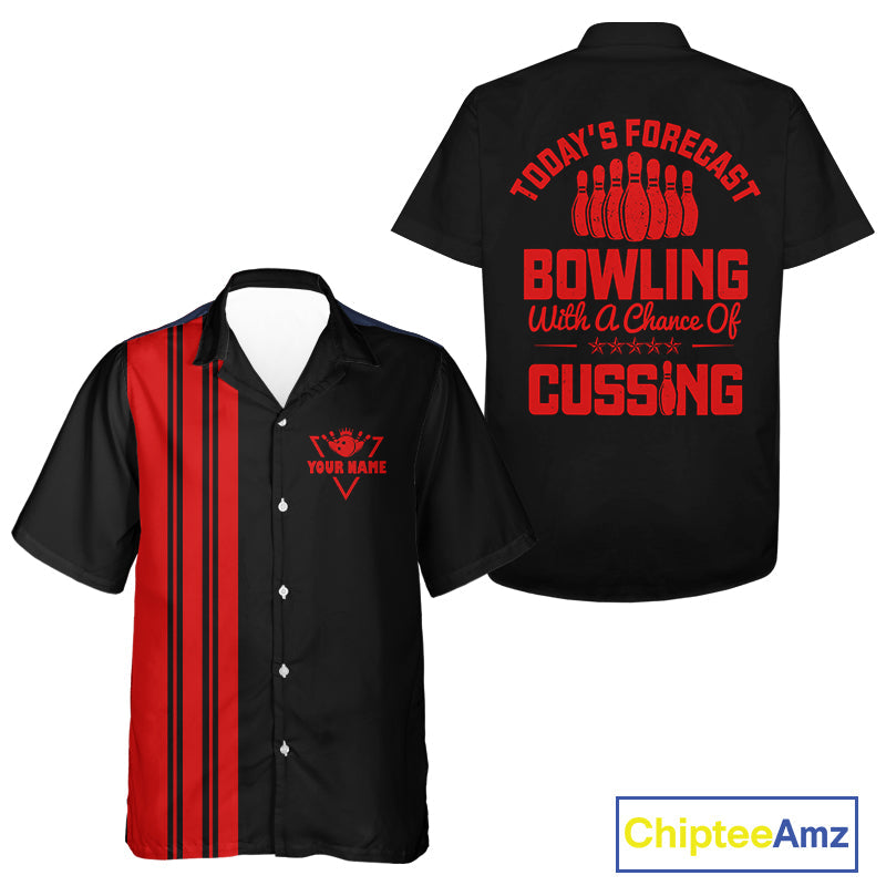 Black and Red retro Bowling Hawaiian shirt custom Today's forecast bowling with a chance of cussing